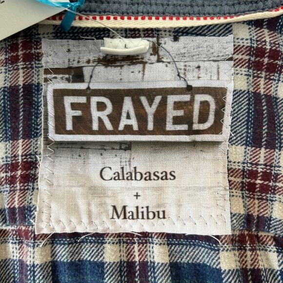 Foo Fighters Upcycled Plaid Shirt Frayed Calabasas Malibu Large NWT - Picture 5 of 11